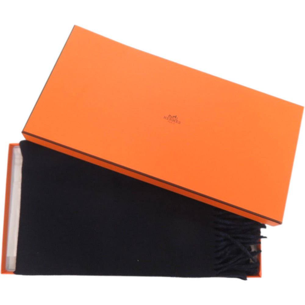 未使用品 エルメス レクトヴェルソ H393800T 01 カシミヤ マリン 紺 マフラー 0738【中古】HERMES