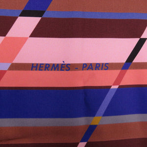 新品同様 エルメス カレ90 フォトフィニッシュ PHOTO FINISH シルク ブラウン パープル ピンク スカーフ 0739【中古】HERMES