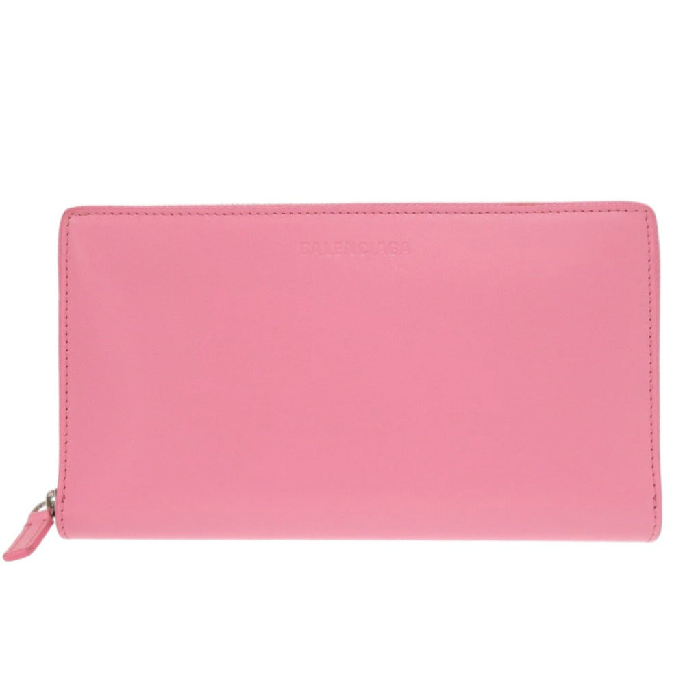 美品 バレンシアガ エッセンシャル コンチネンタル ウォレット 664041 レザー ピンク 長財布 0743【中古】BALENCIAGA
