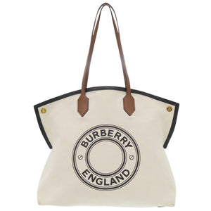 バーバリー ロゴ グラフィック ソサエティ キャンバス/レザー ホワイト トートバッグ 白 0754【中古】BURBERRY