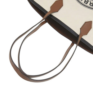 バーバリー ロゴ グラフィック ソサエティ キャンバス/レザー ホワイト トートバッグ 白 0754【中古】BURBERRY