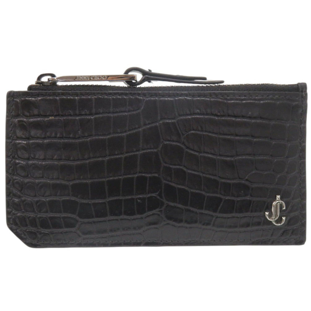 ジミーチュウ CASEY 型押しレザー ブラック フラグメントケース カードケース 財布 黒 0785【中古】JIMMY CHOO