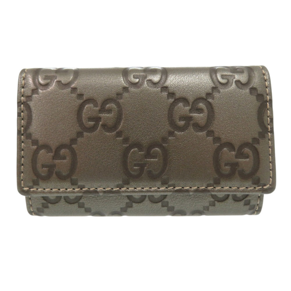 美品 グッチ グッチシマ GG柄 1380930416 レザー メタリックカーキ ゴールド金具 6連キーケース 0796【中古】GUCCI