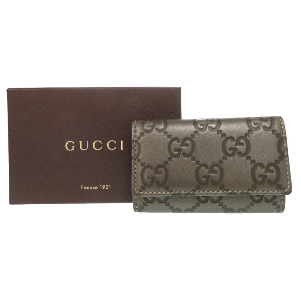 美品 グッチ グッチシマ GG柄 1380930416 レザー メタリックカーキ ゴールド金具 6連キーケース 0796【中古】GUCCI