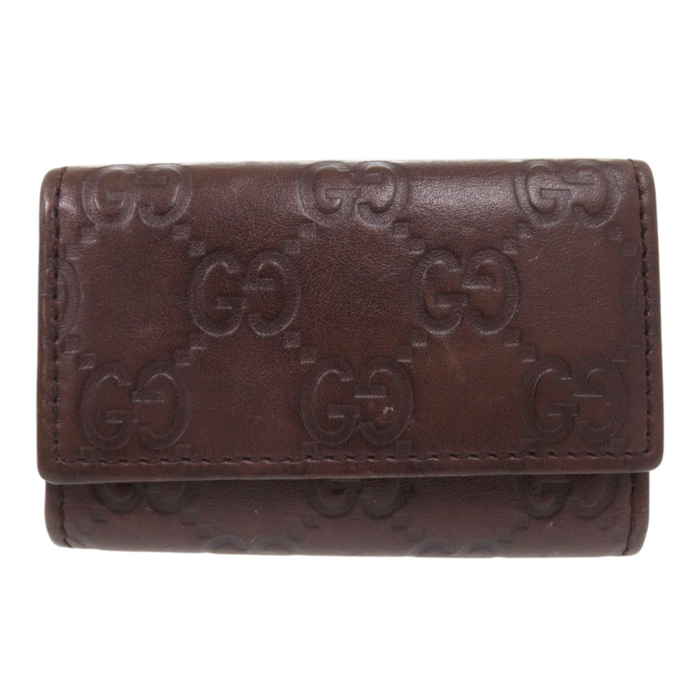美品 グッチ グッチシマ GG柄 138093 レザー ダークブラウン ゴールド金具 6連 キーケース 0797【中古】GUCCI