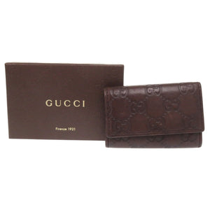 美品 グッチ グッチシマ GG柄 138093 レザー ダークブラウン ゴールド金具 6連 キーケース 0797【中古】GUCCI