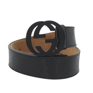 美品 グッチ インプリメ GG インターロッキング Gバックル 223891パテントレザー ブラック 黒 ベルト 0801【中古】GUCCI メンズ
