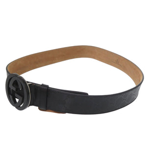 美品 グッチ インプリメ GG インターロッキング Gバックル 223891パテントレザー ブラック 黒 ベルト 0801【中古】GUCCI メンズ