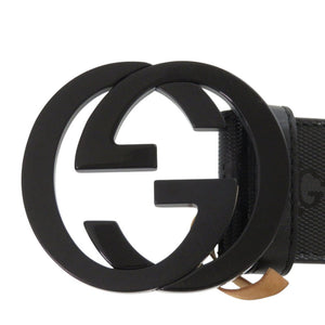 美品 グッチ インプリメ GG インターロッキング Gバックル 223891パテントレザー ブラック 黒 ベルト 0801【中古】GUCCI メンズ