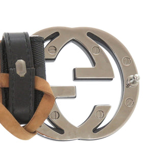 美品 グッチ インプリメ GG インターロッキング Gバックル 223891パテントレザー ブラック 黒 ベルト 0801【中古】GUCCI メンズ
