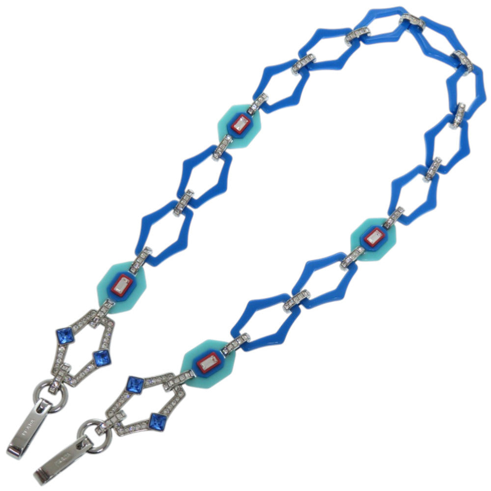 美品 プラダ プラスチック ラインストーン ブルー ショルダーストラップ 0803【中古】PRADA