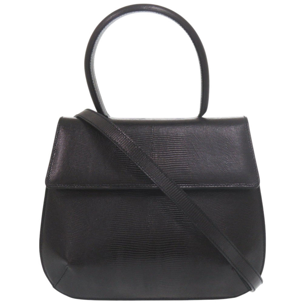 サルヴァトーレフェラガモ 2WAY AQ-216191 型押しレザー ブラック ハンドバッグ 黒 0814【中古】Salvatore Ferragamo
