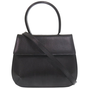 サルヴァトーレフェラガモ 2WAY AQ-216191 型押しレザー ブラック ハンドバッグ 黒 0814【中古】Salvatore Ferragamo