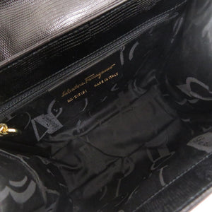 サルヴァトーレフェラガモ 2WAY AQ-216191 型押しレザー ブラック ハンドバッグ 黒 0814【中古】Salvatore Ferragamo
