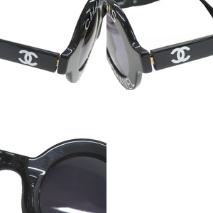 美品 シャネル ヴィンテージ ココマーク ロゴ ラウンド プラスチック ブラック サングラス 黒 0819【中古】CHANEL