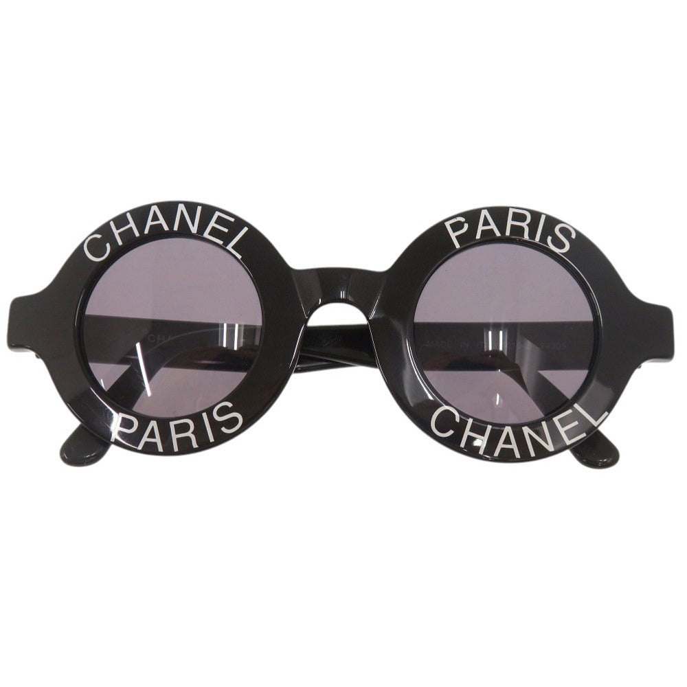 美品 シャネル ヴィンテージ ココマーク ロゴ ラウンド プラスチック ブラック サングラス 黒 0819【中古】CHANEL