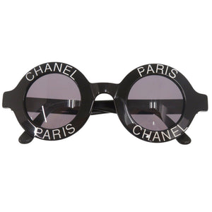 美品 シャネル ヴィンテージ ココマーク ロゴ ラウンド プラスチック ブラック サングラス 黒 0819【中古】CHANEL
