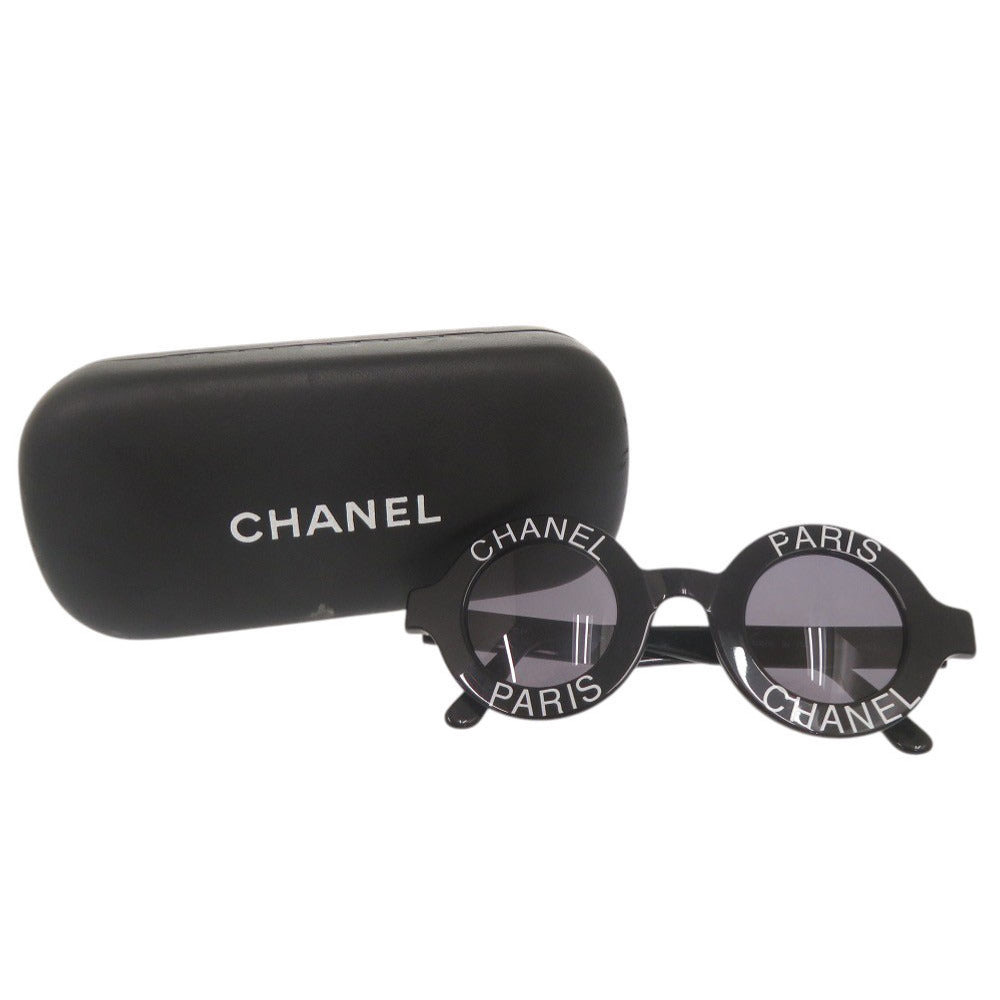 美品 シャネル ヴィンテージ ココマーク ロゴ ラウンド プラスチック ブラック サングラス 黒 0819【中古】CHANEL