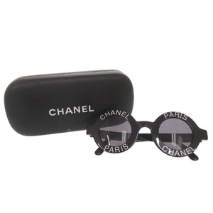 美品 シャネル ヴィンテージ ココマーク ロゴ ラウンド プラスチック ブラック サングラス 黒 0819【中古】CHANEL
