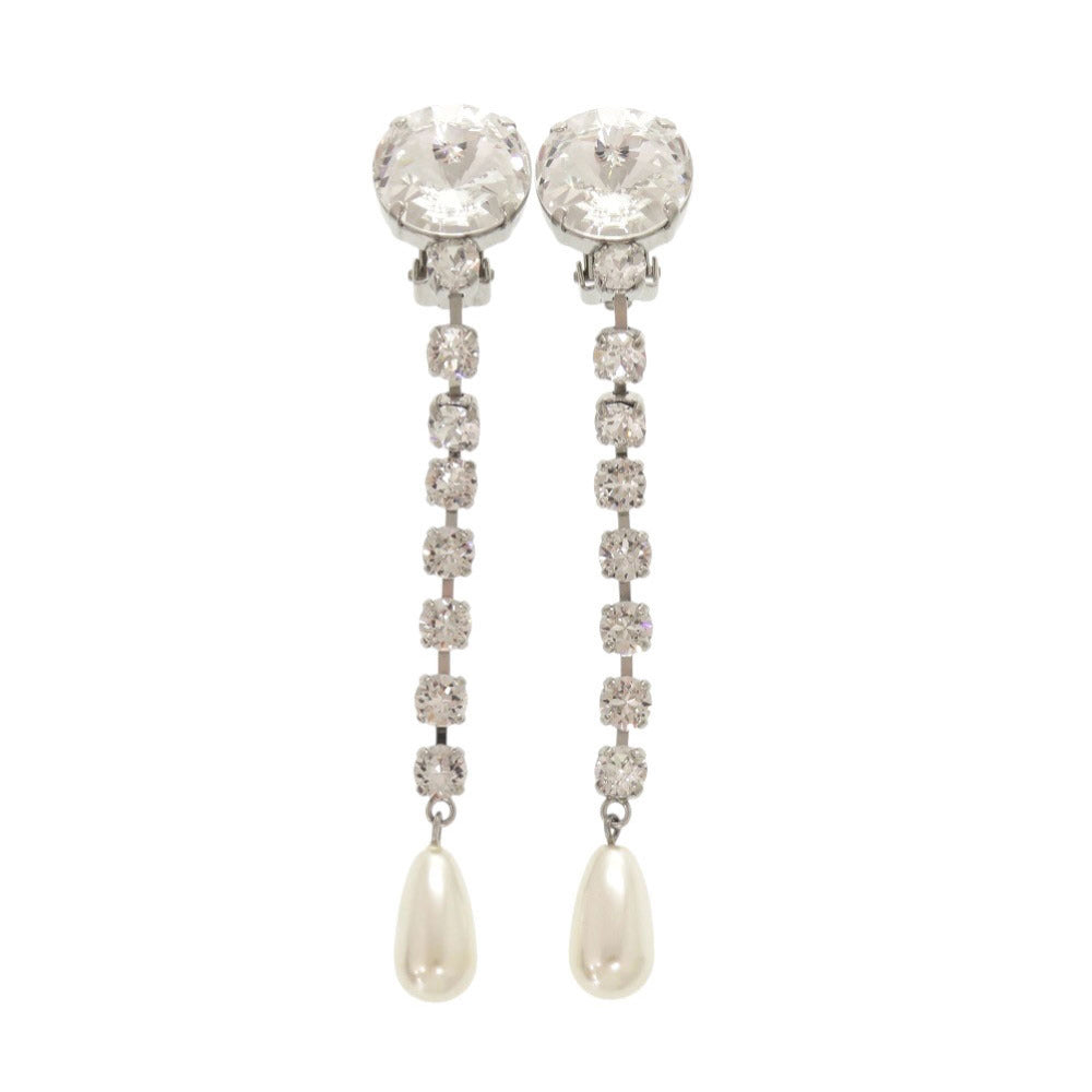 美品 ミュウミュウ クリスタル フェイクパール シルバー イヤリング 0823【中古】MIUMIU