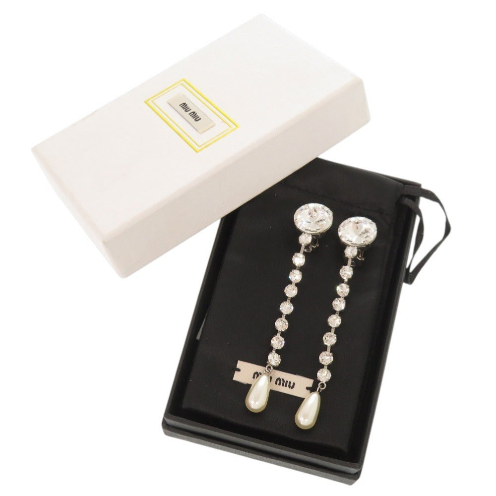 美品 ミュウミュウ クリスタル フェイクパール シルバー イヤリング 0823【中古】MIUMIU