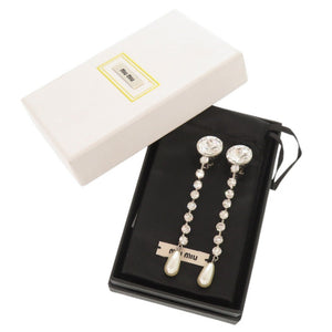 美品 ミュウミュウ クリスタル フェイクパール シルバー イヤリング 0823【中古】MIUMIU
