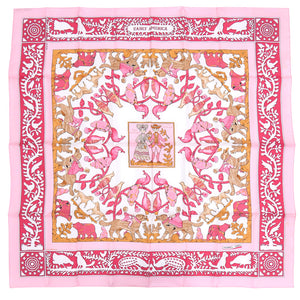 美品 エルメス カレ90 EARLY AMERICA 古き良きアメリカ シルク ストール ピンク 0831【中古】HERMES