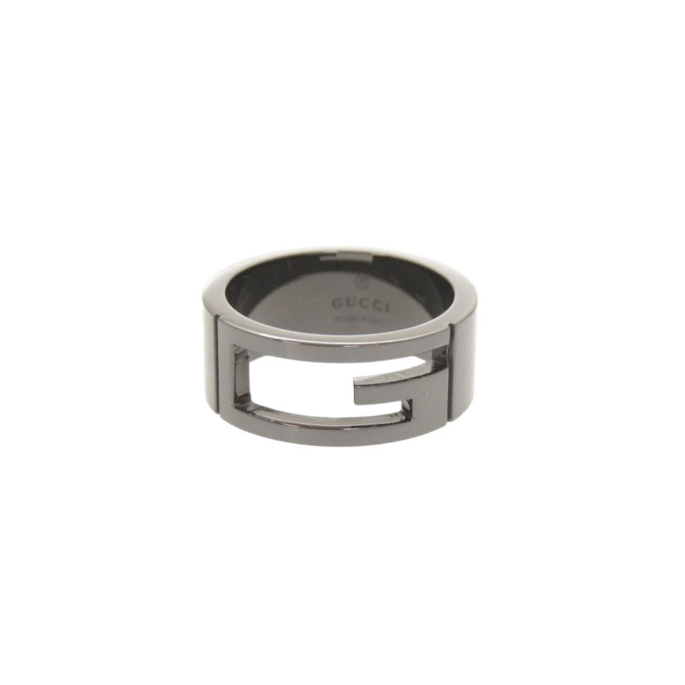 美品 グッチ ブランデッドG カットアウト #13 シルバー925 ガンメタル リング 指輪 0836【中古】GUCCI