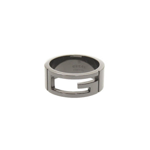美品 グッチ ブランデッドG カットアウト #13 シルバー925 ガンメタル リング 指輪 0836【中古】GUCCI