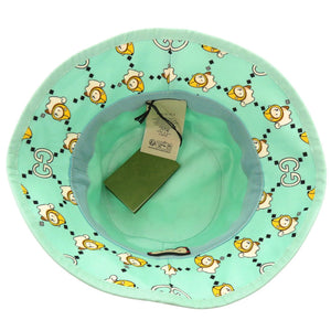 新品同様 グッチ Kawaii printed バケットハット 736960 4HAX3 柴犬 バナナ XSサイズ コットン レザー ミントグリーン 帽子 0849【中古】GUCCI