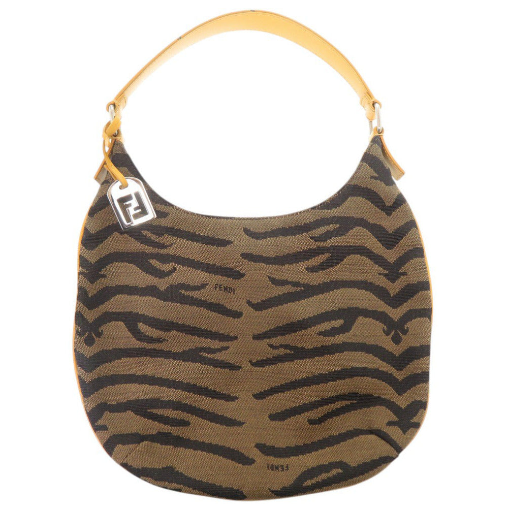 美品 フェンディ ゼブラ柄 8BR278 キャンバス ブラウン ショルダーバッグ 茶 0871【中古】FENDI