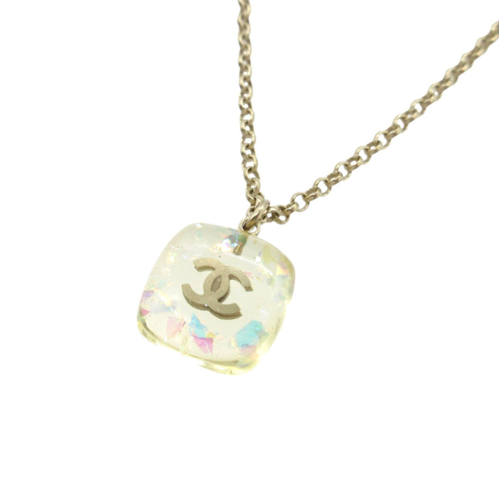 美品 シャネル ココマーク ヴィンテージ ラメ スクエア ネックレス レジン/メタル クリア 0882【中古】CHANEL