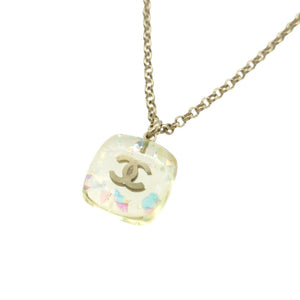 美品 シャネル ココマーク ヴィンテージ ラメ スクエア ネックレス レジン/メタル クリア 0882【中古】CHANEL