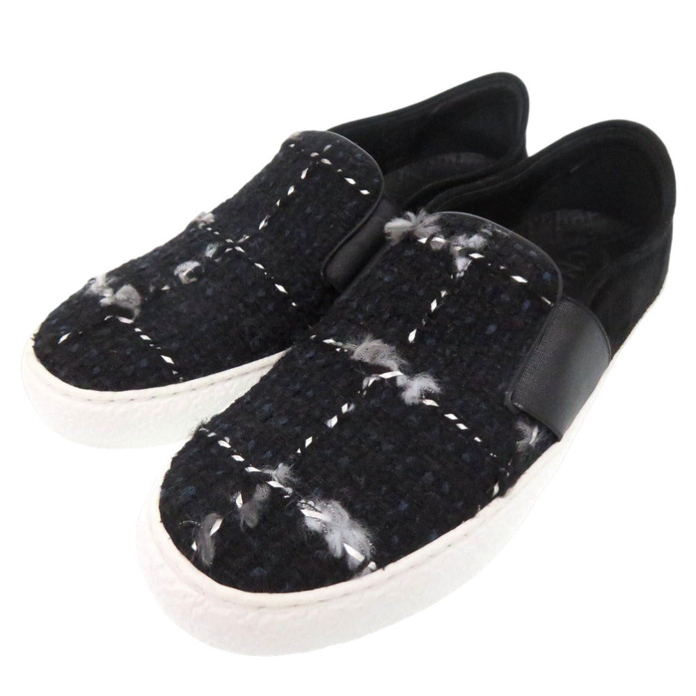 新品同様 シャネル ココマーク ツイード スリッポン G31713 スニーカー スウェード レザー ブラック 0891【中古】CHANEL