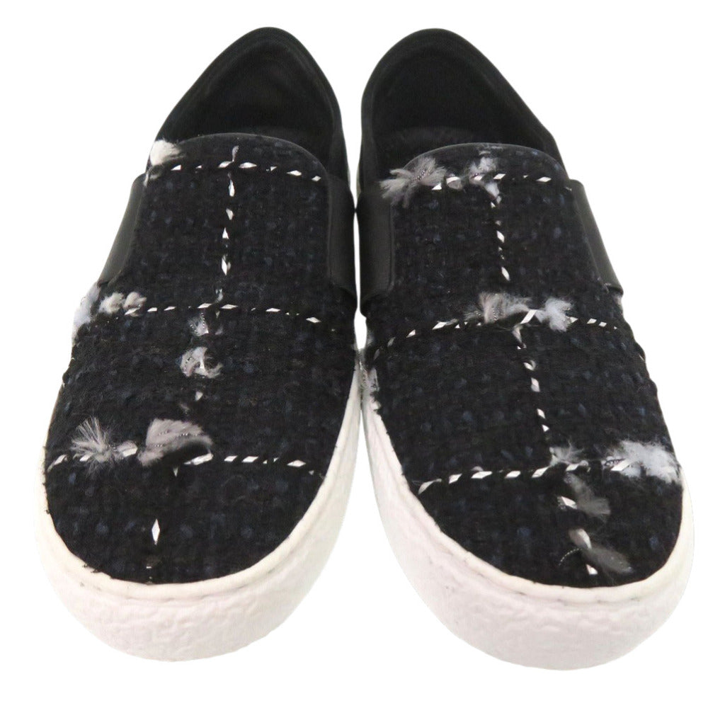 新品同様 シャネル ココマーク ツイード スリッポン G31713 スニーカー スウェード レザー ブラック 0891【中古】CHANEL