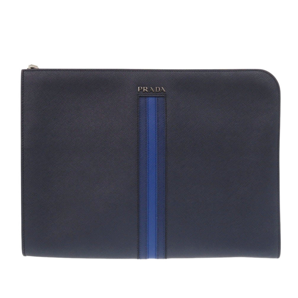 美品 プラダ AV5841 サフィアーノレザー ネイビー クラッチバッグ セカンドバッグ 0894【中古】PRADA