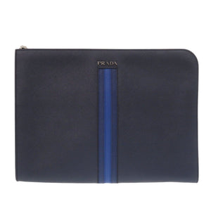 美品 プラダ AV5841 サフィアーノレザー ネイビー クラッチバッグ セカンドバッグ 0894【中古】PRADA