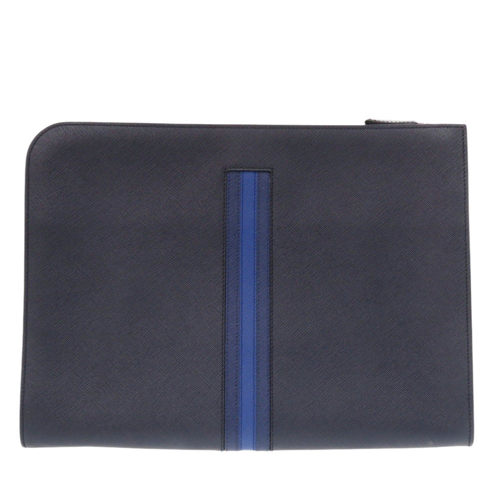 美品 プラダ AV5841 サフィアーノレザー ネイビー クラッチバッグ セカンドバッグ 0894【中古】PRADA