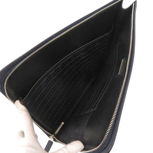 美品 プラダ AV5841 サフィアーノレザー ネイビー クラッチバッグ セカンドバッグ 0894【中古】PRADA