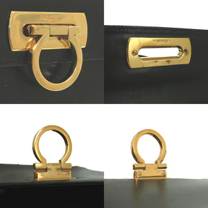 サルヴァトーレ フェラガモ ガンチーニ EA-21218 レザー ブラック ゴールド金具 2WAY ハンドバッグ 黒 0903 【中古】 Salvatore Ferragamo