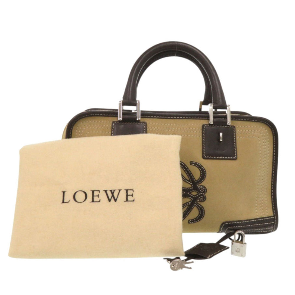 美品 ロエベ アマソナ28 スウェード レザー ベージュ ブラウン ハンドバッグ 0906【中古】LOEWE
