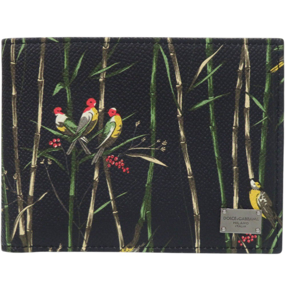 新品同様 ドルチェアンドガッバーナ 鳥 レザー ブラック 二つ折り財布 黒 0914【中古】DOLCE&GABBANA