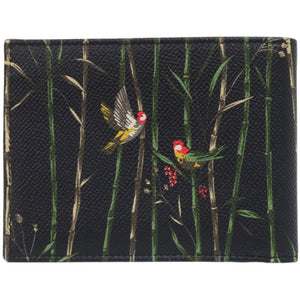 新品同様 ドルチェアンドガッバーナ 鳥 レザー ブラック 二つ折り財布 黒 0914【中古】DOLCE&GABBANA