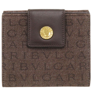 新品同様 ブルガリ ロゴマニア デニム/レザー ブラウン 二つ折り財布 茶 0915【中古】BVLGARI