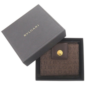 新品同様 ブルガリ ロゴマニア デニム/レザー ブラウン 二つ折り財布 茶 0915【中古】BVLGARI