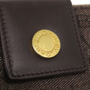新品同様 ブルガリ ロゴマニア デニム/レザー ブラウン 二つ折り財布 茶 0915【中古】BVLGARI