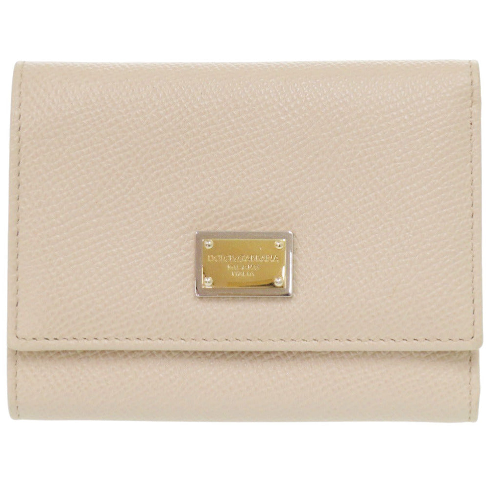 美品 ドルチェアンドガッバーナ レザー ベージュ 三つ折り財布 0918【中古】DOLCE&GABBANA