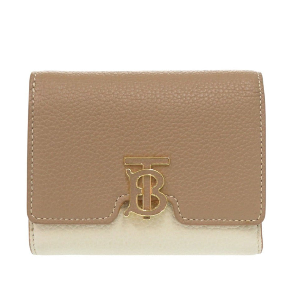 美品 バーバリー TB ロゴ 8059623 バイカラー レザー ベージュ 三つ折り財布 0923【中古】BURBERRY