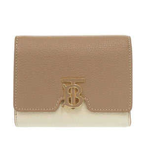 美品 バーバリー TB ロゴ 8059623 バイカラー レザー ベージュ 三つ折り財布 0923【中古】BURBERRY