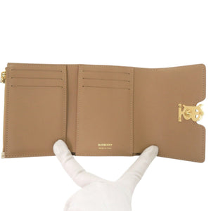 美品 バーバリー TB ロゴ 8059623 バイカラー レザー ベージュ 三つ折り財布 0923【中古】BURBERRY